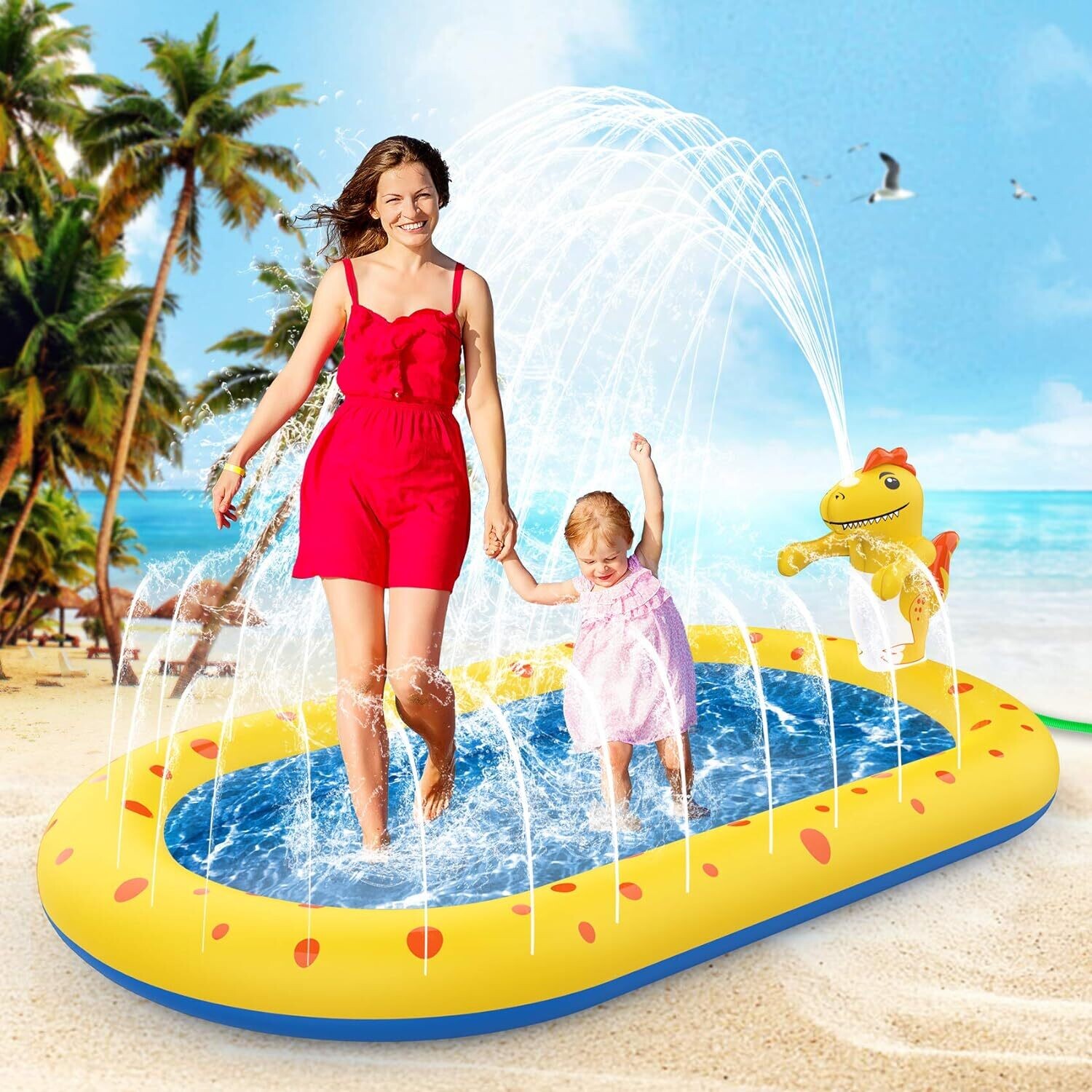 Water Toys Paddling Pool Sprinkler Wading Pool, Splash Pad Sprinkler Infant Swimming Pool for Garden Backyard Fountain Play Water Mat for 3 4 5 6 7+ Kids Boys Girls