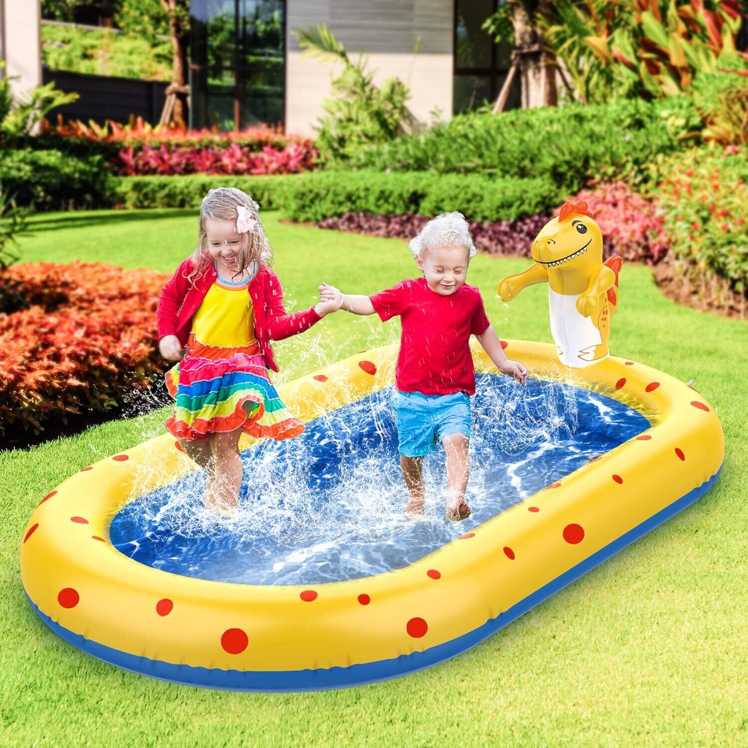 Water Toys Paddling Pool Sprinkler Wading Pool, Splash Pad Sprinkler Infant Swimming Pool for Garden Backyard Fountain Play Water Mat for 3 4 5 6 7+ Kids Boys Girls