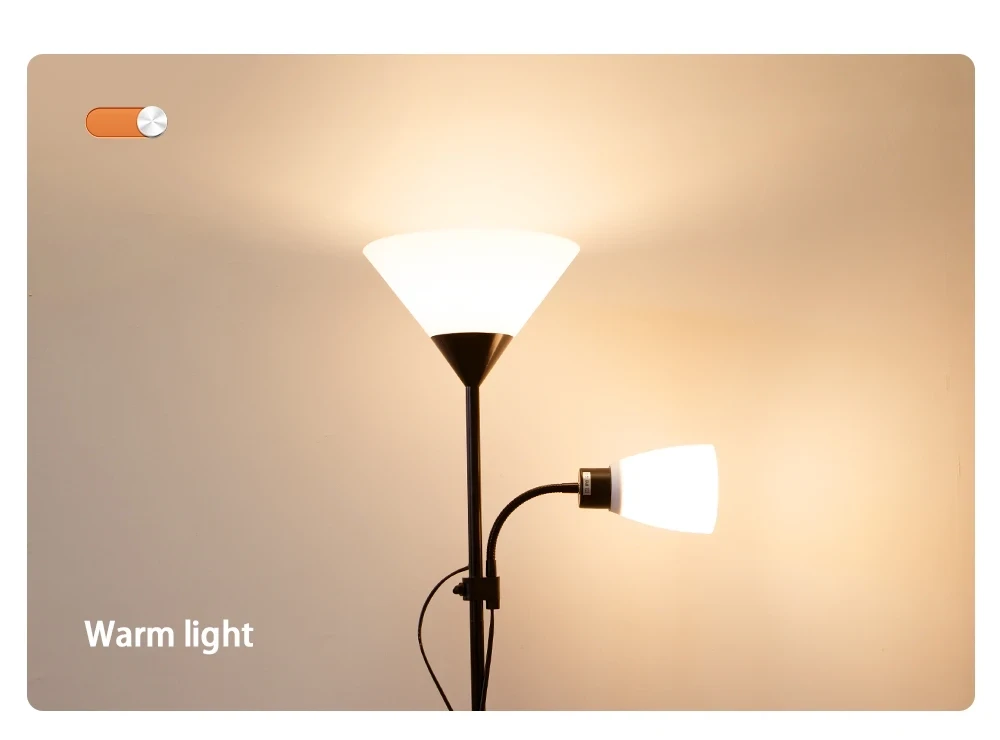 Led Floor Lamp E27 Bulb Base Nordic Corner Standing Lamp with Double Headed Floor Light for Indoor Living Room Bedroom