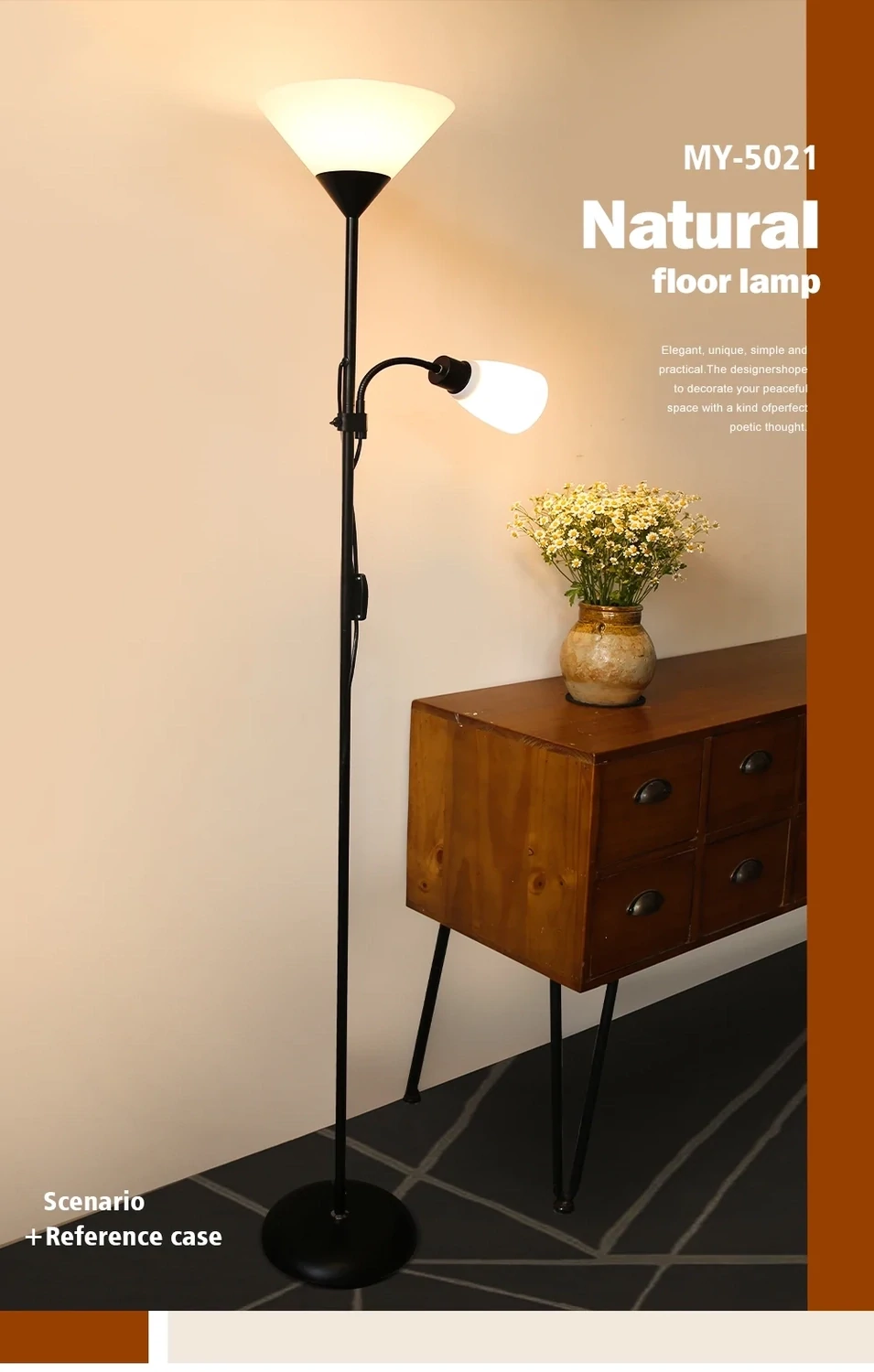Led Floor Lamp E27 Bulb Base Nordic Corner Standing Lamp with Double Headed Floor Light for Indoor Living Room Bedroom