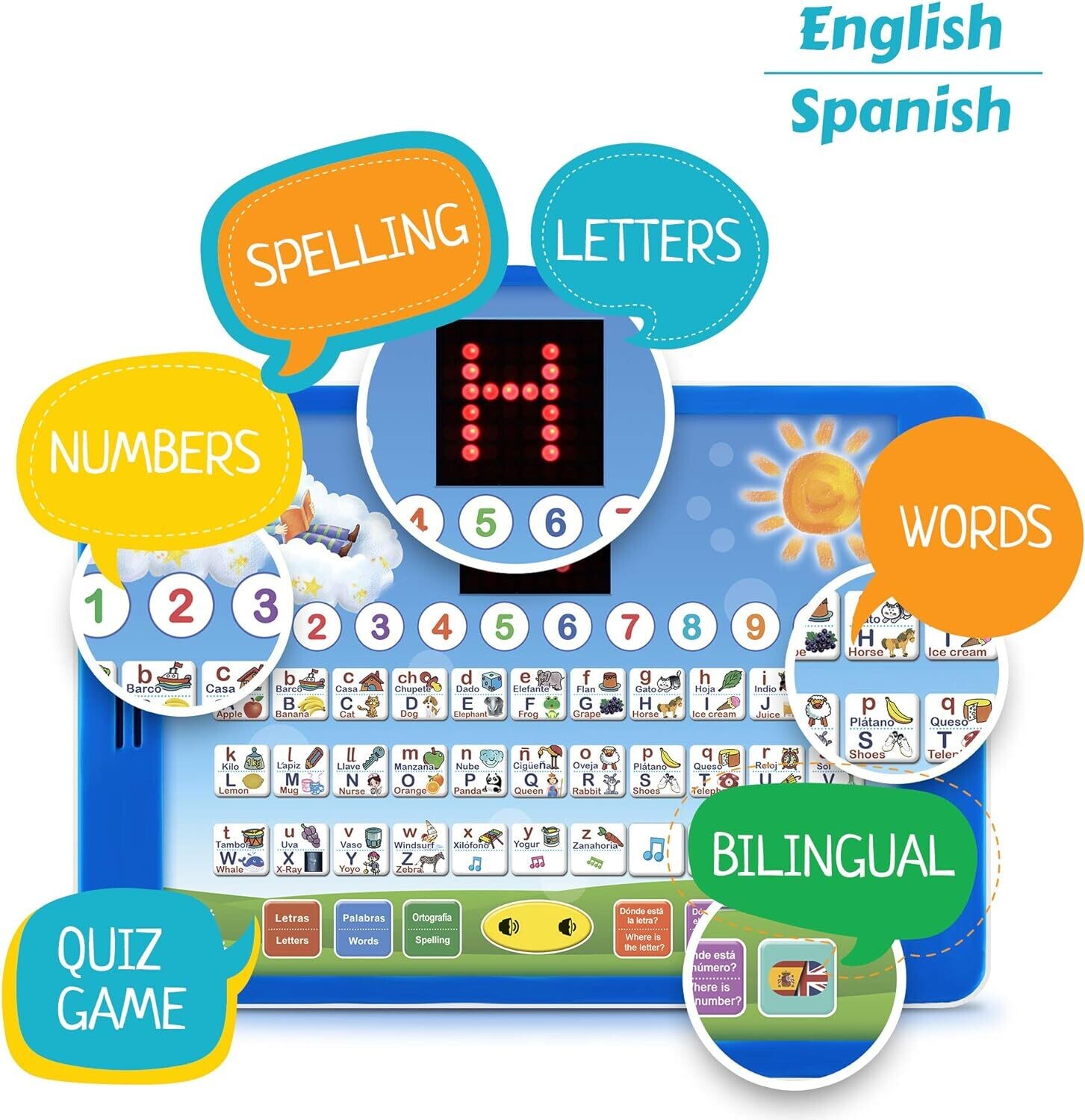 Spanish-English Tablet Bilingual Educational Toy with LCD Screen
