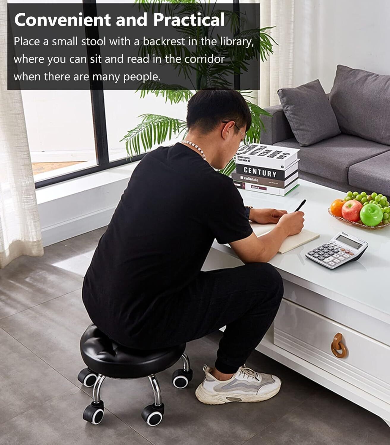 Small Swivel Rolling  Round Stool 5 Position Soft Footstool