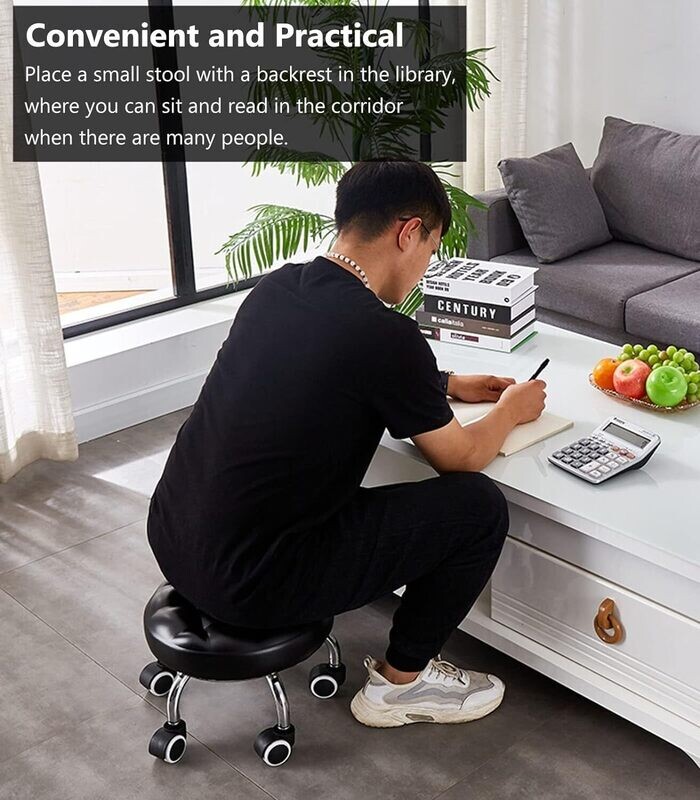 Small Swivel Rolling  Round Stool 5 Position Soft Footstool