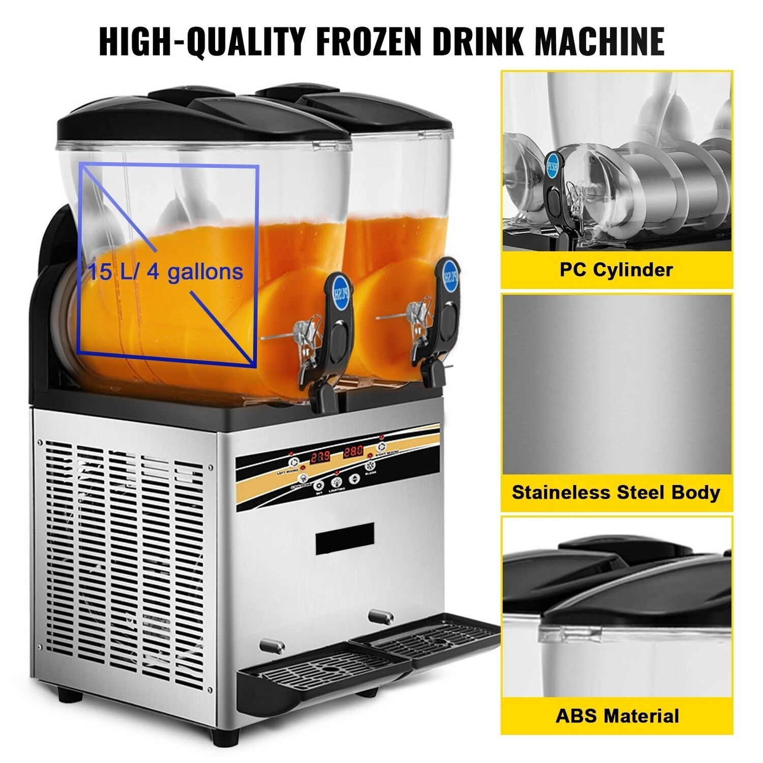 30 Litres Commercial Stainless Steel Slush Frozen Drink Machine,  Tank Margarita Machine, 1000W, Temperature Slush 25°F to 30°F Drink Maker, Perfect for Restaurants Cafes Bars