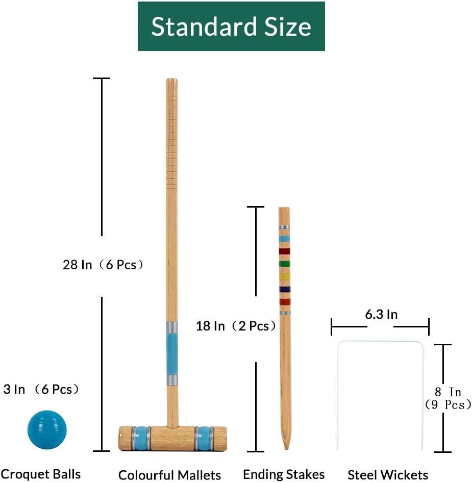 Six Player Croquet Set with Deluxe Premiun Wooden Game Set for Adults,Teens,Family
