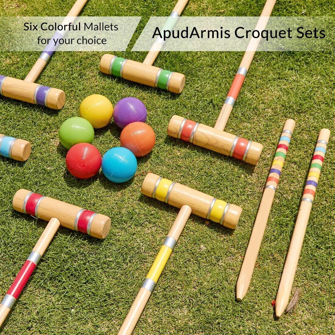 Six Player Croquet Set with Deluxe Premiun Wooden Game Set for Adults,Teens,Family