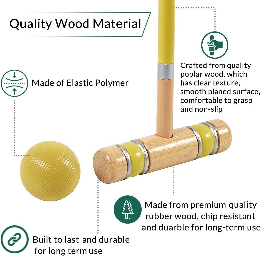 Six Player Croquet Set with Deluxe Premiun Wooden Game Set for Adults,Teens,Family