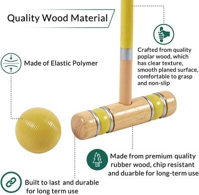 Six Player Croquet Set with Deluxe Premiun Wooden Game Set for Adults,Teens,Family