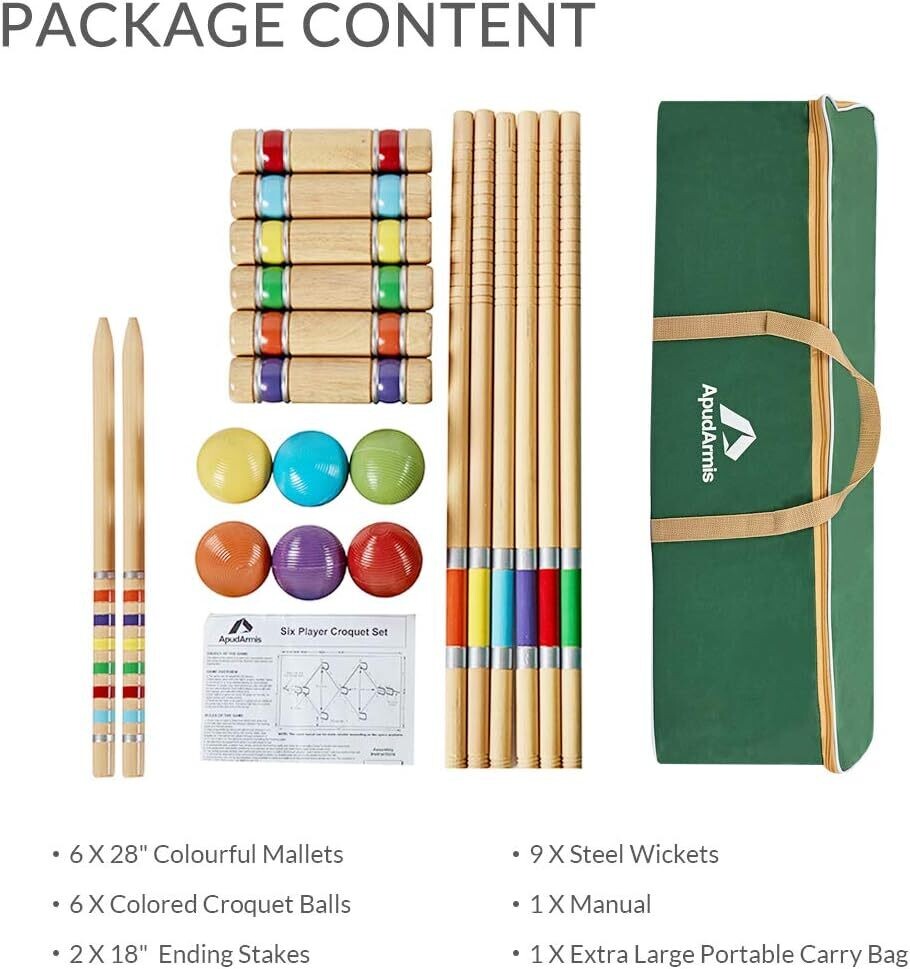 Six Player Croquet Set with Deluxe Premiun Wooden Game Set for Adults,Teens,Family
