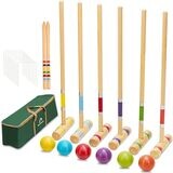 Six Player Croquet Set with Deluxe Premiun Wooden Game Set for Adults,Teens,Family