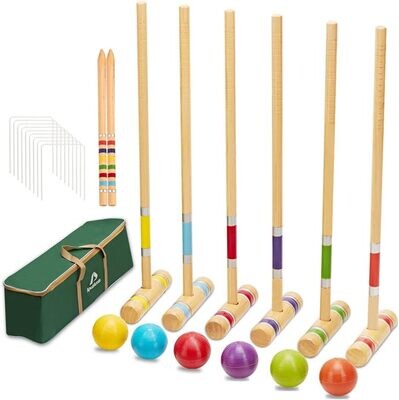 Six Player Croquet Set with Deluxe Premiun Wooden Game Set for Adults,Teens,Family
