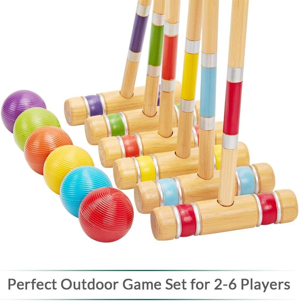 Six Player Croquet Set with Deluxe Premiun Wooden Game Set for Adults,Teens,Family