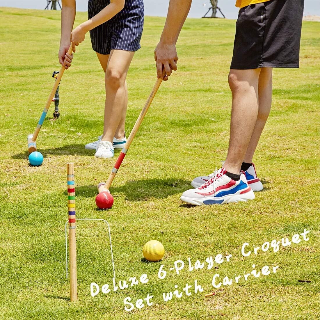 Six Player Croquet Set with Deluxe Premiun Wooden Game Set for Adults,Teens,Family