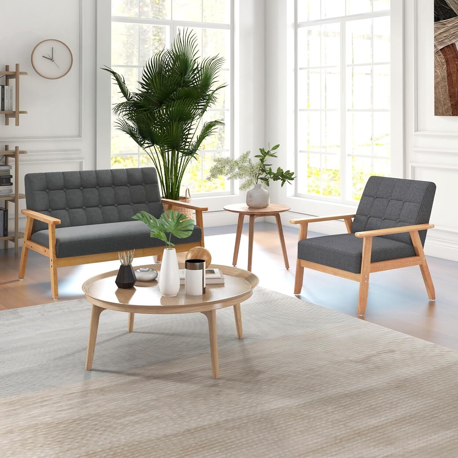 Padded Lounge Chair, Dining Room Chair with Solid Wood Frame, Accent Chair with Backrest Armrests, Maximum Load 150 kg, Upholstered Chair for Living Room, Dining Room, Office