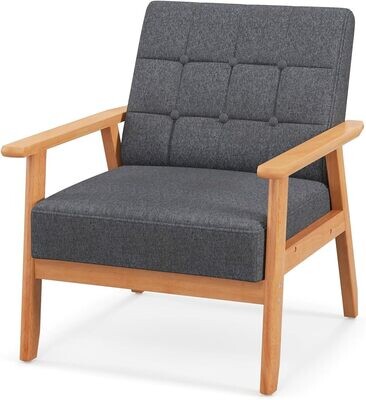 Padded Lounge Chair, Dining Room Chair with Solid Wood Frame, Accent Chair with Backrest Armrests, Maximum Load 150 kg, Upholstered Chair for Living Room, Dining Room, Office