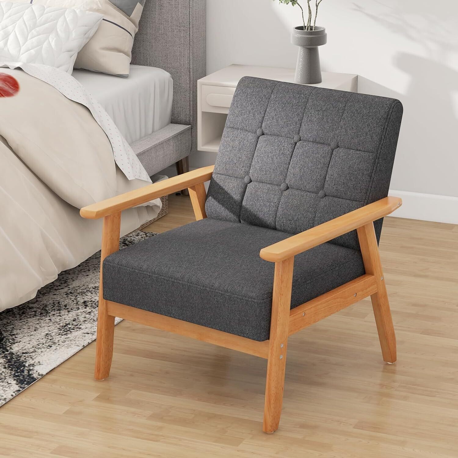 Padded Lounge Chair, Dining Room Chair with Solid Wood Frame, Accent Chair with Backrest Armrests, Maximum Load 150 kg, Upholstered Chair for Living Room, Dining Room, Office