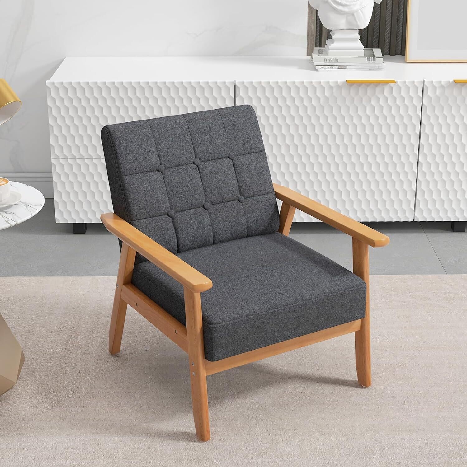 Padded Lounge Chair, Dining Room Chair with Solid Wood Frame, Accent Chair with Backrest Armrests, Maximum Load 150 kg, Upholstered Chair for Living Room, Dining Room, Office