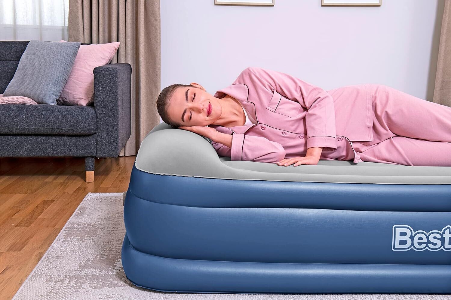 Single Size Inflatable Air Bed With Built-in Pillow Electric Pump