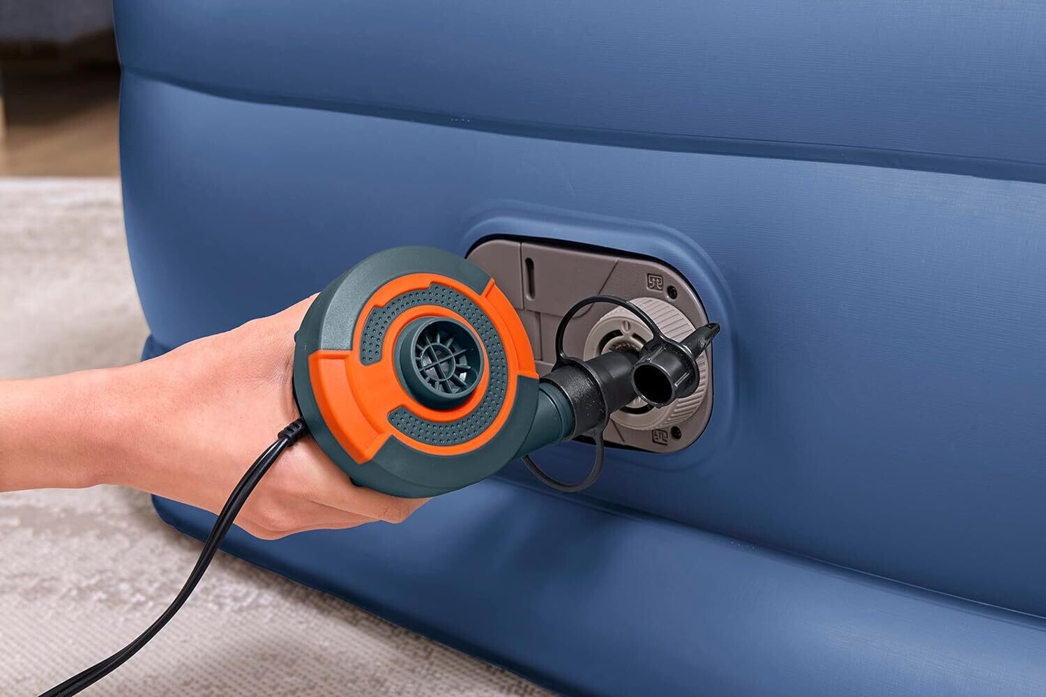 Single Size Inflatable Air Bed With Built-in Pillow Electric Pump