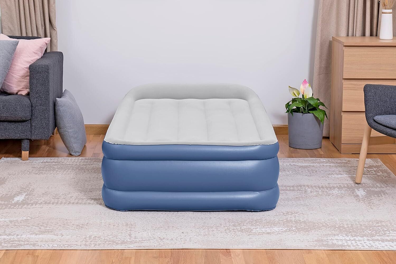 Single Size Inflatable Air Bed With Built-in Pillow Electric Pump