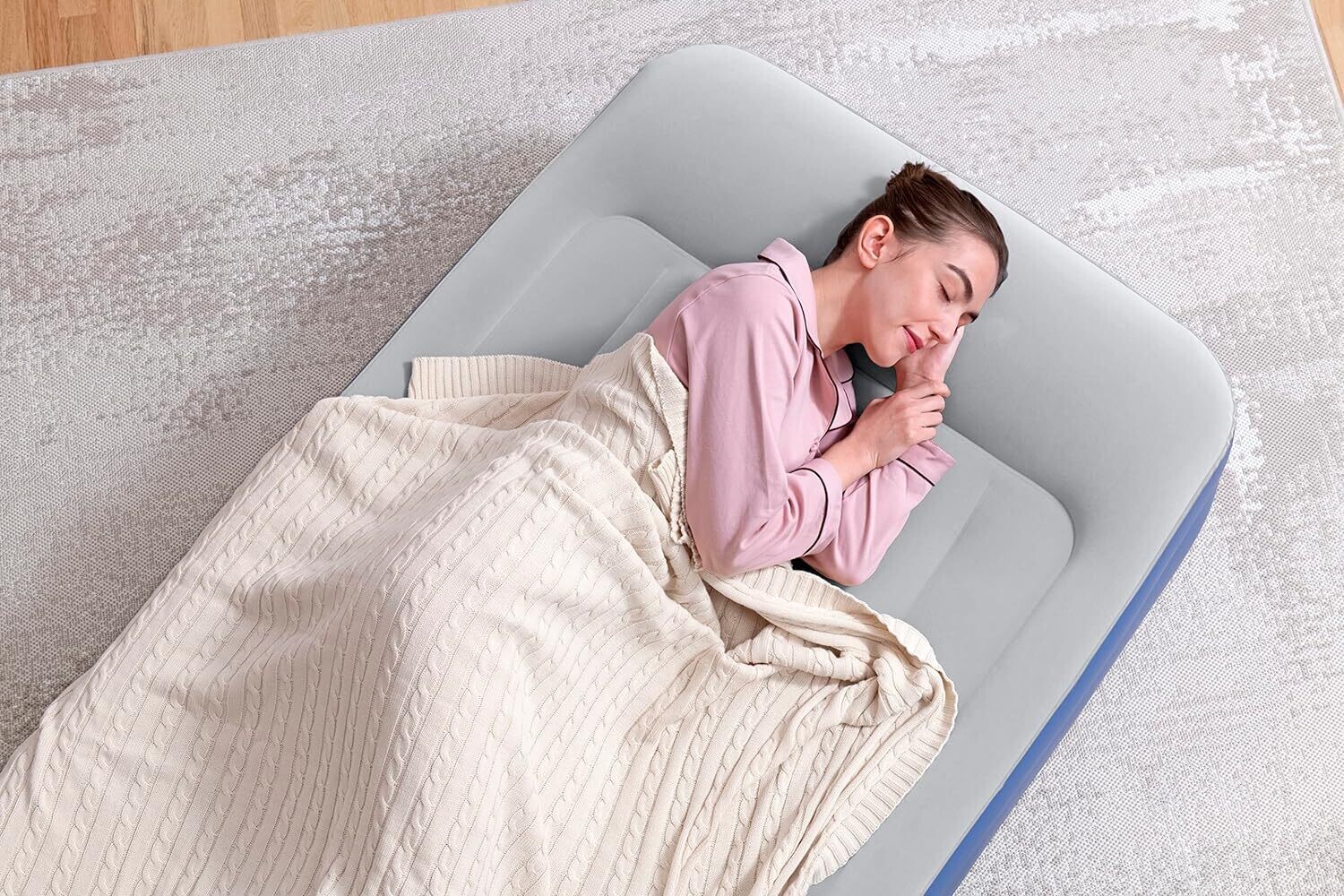 Single Size Inflatable Air Bed With Built-in Pillow Electric Pump