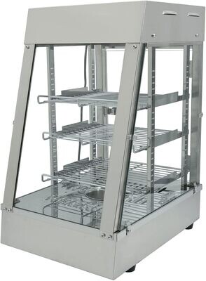 Commercial Hot Food Display Cabinet Warmer - 3-Tier Stainless Steel &amp; Hardened Glass Countertop Electric Unit, 1000W with Adjustable Temperature Range of 0-85°C for Food Preservation