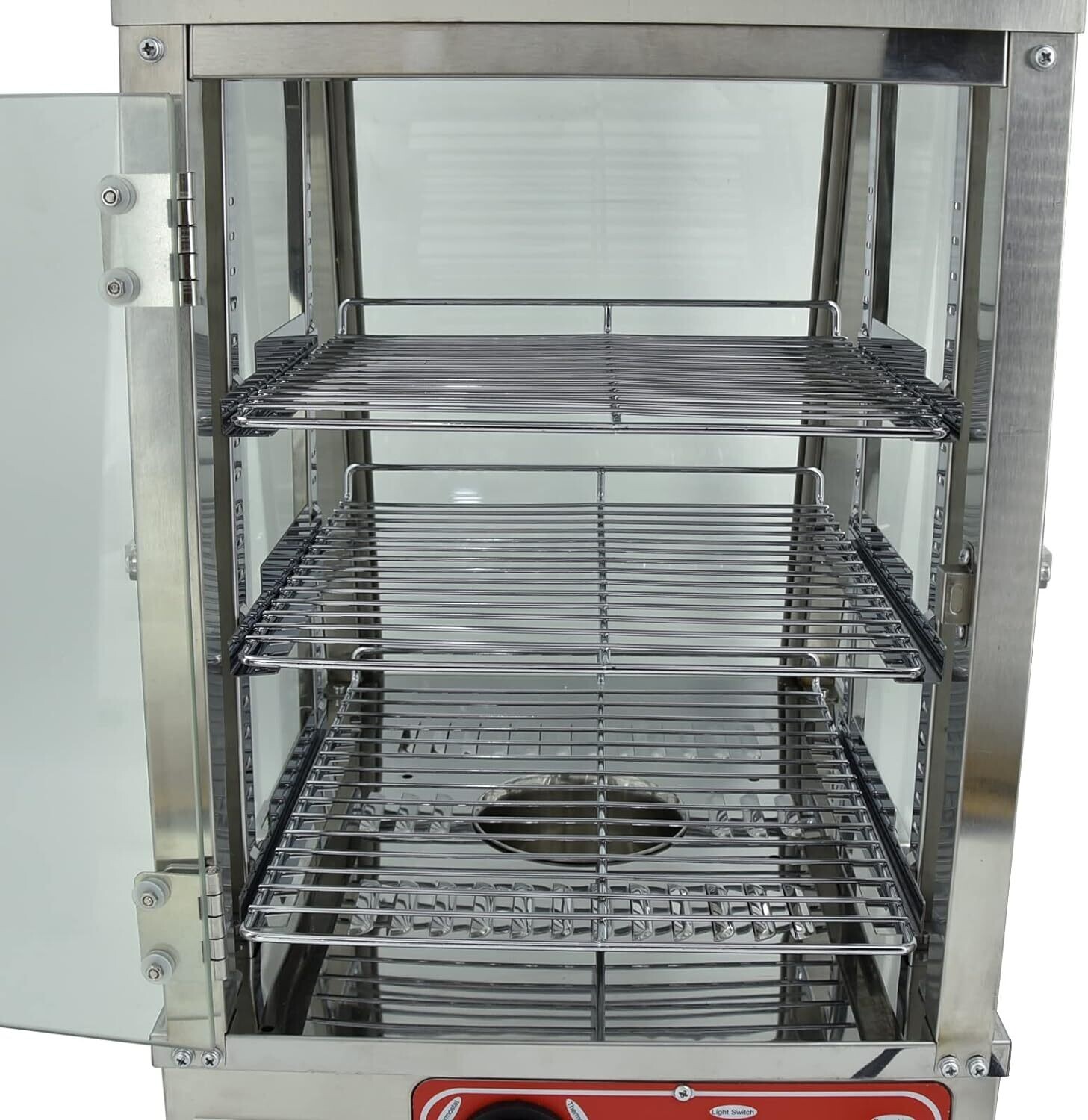 Commercial Hot Food Display Cabinet Warmer - 3-Tier Stainless Steel &amp; Hardened Glass Countertop Electric Unit, 1000W with Adjustable Temperature Range of 0-85°C for Food Preservation