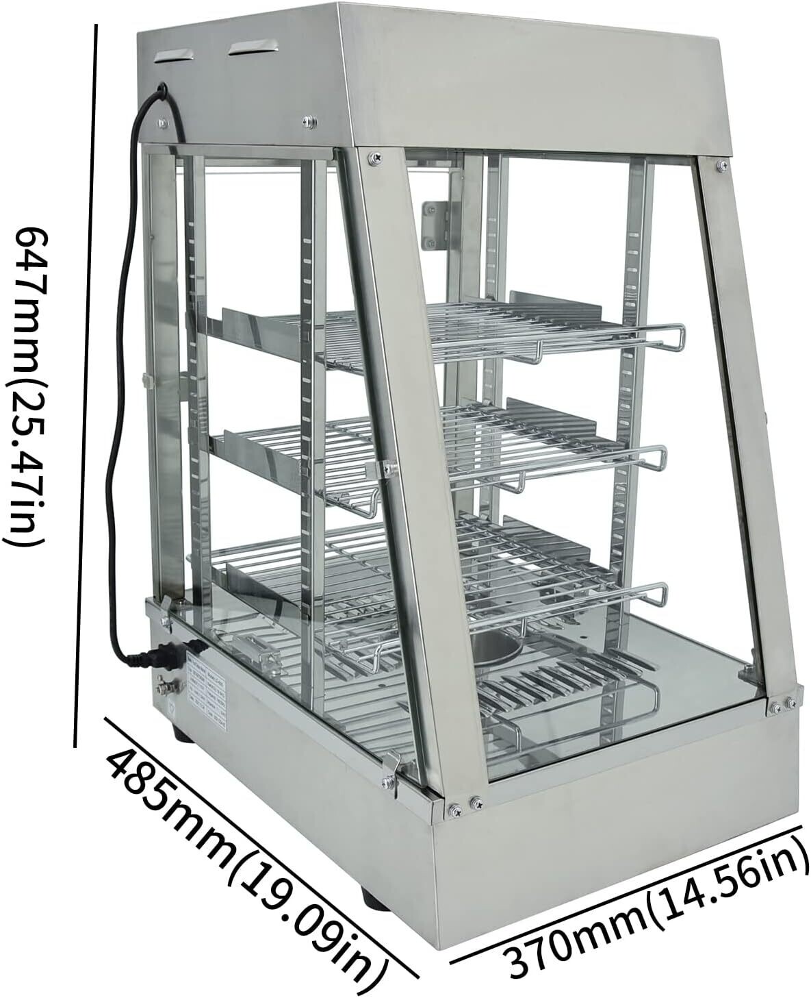 Commercial Hot Food Display Cabinet Warmer - 3-Tier Stainless Steel &amp; Hardened Glass Countertop Electric Unit, 1000W with Adjustable Temperature Range of 0-85°C for Food Preservation