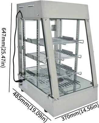 Commercial Hot Food Display Cabinet Warmer - 3-Tier Stainless Steel &amp; Hardened Glass Countertop Electric Unit, 1000W with Adjustable Temperature Range of 0-85°C for Food Preservation