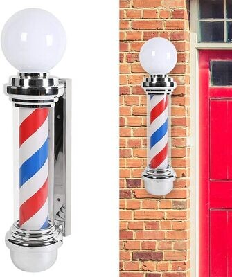 LED Barbers Shop Sign Pole Red White Blue Stripes Illuminating Light Hair Salon Wall-Mounted Lamp, UK Plug 220V