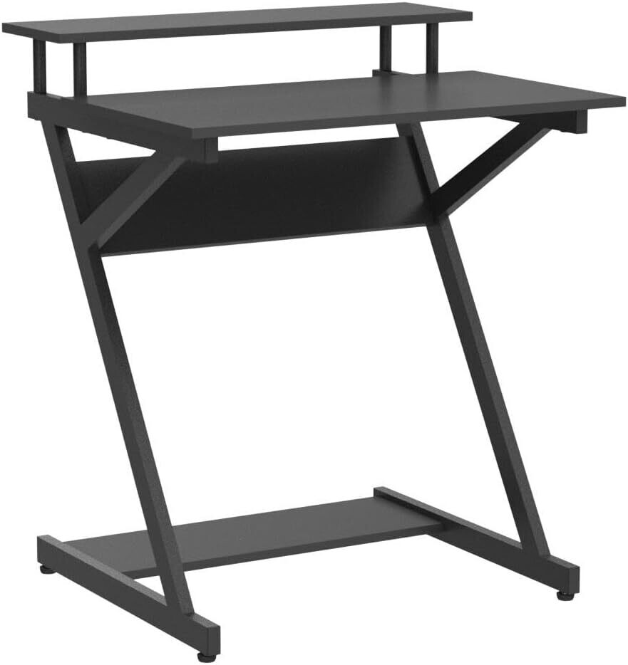 Computer Desk with Keyboard Black Wood Z-Shaped Home Office Workstation, Size + Colour: 70x60x84cm (Dark Grey)
