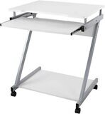 Computer Desk Office Desk, Easy to Assemble PC Stand Table with Shelves Sliding Keyboard 4 Wheels with Brake for Home Office, Colour: White