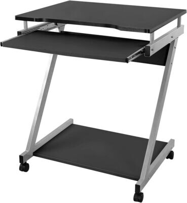 Computer Desk Office Desk, Easy to Assemble PC Stand Table with Shelves Sliding Keyboard 4 Wheels with Brake for Home Office