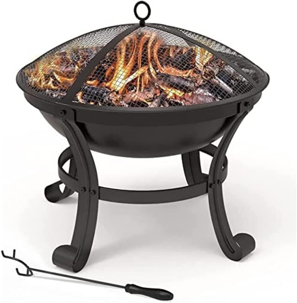 Fire Bowl with Spark Guard &amp; Grill Grate – Versatile Fire Pit for Garden and Patio Heating, BBQs – Includes Waterproof Cover for Outdoor Use, Ideal for Warmth &amp; Grilling