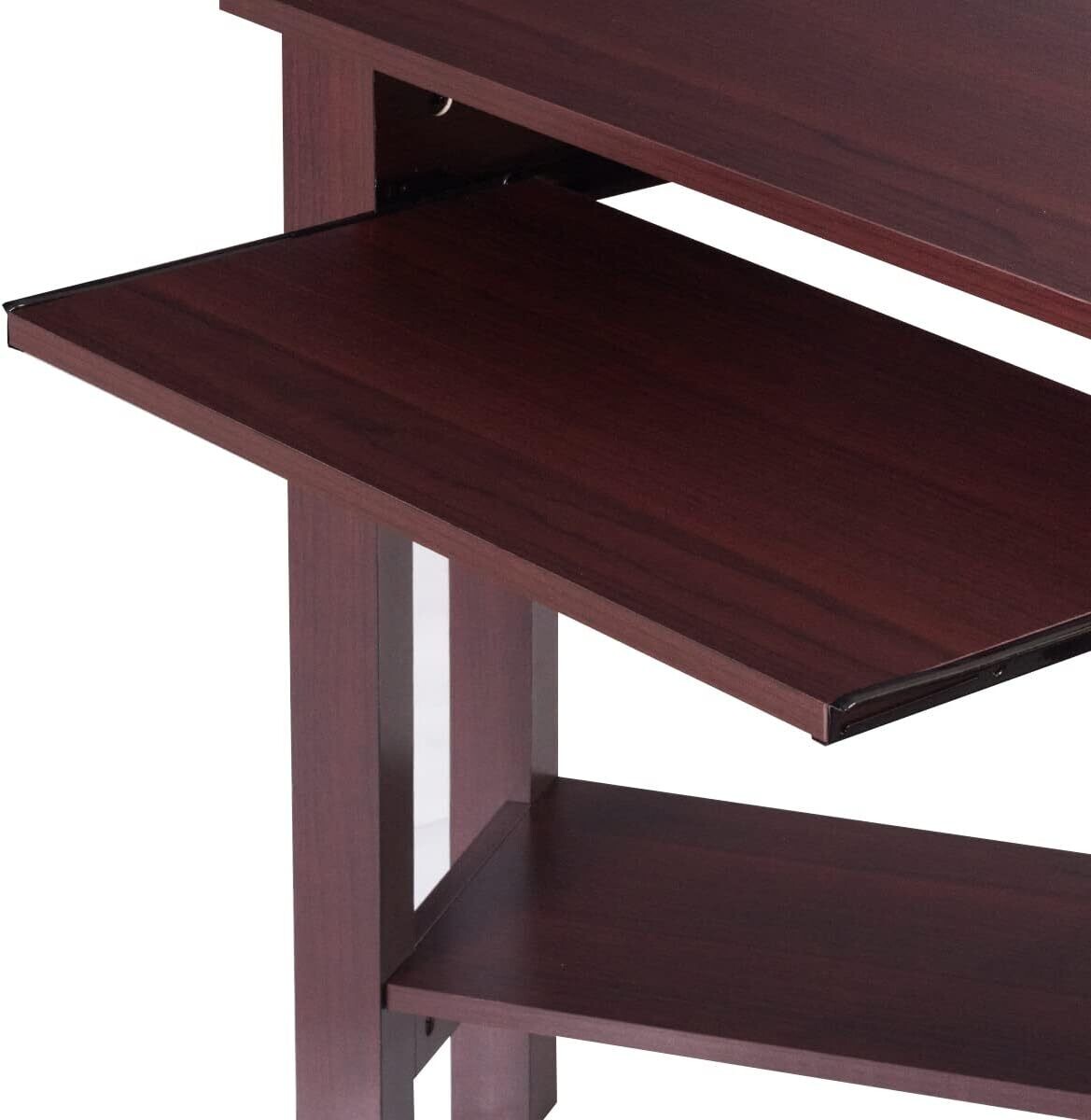 Corner Desk Office Table with Keyboard Drawer, Storage Shelves, Adjustable Height, Modern Design and Space Saving Workstation