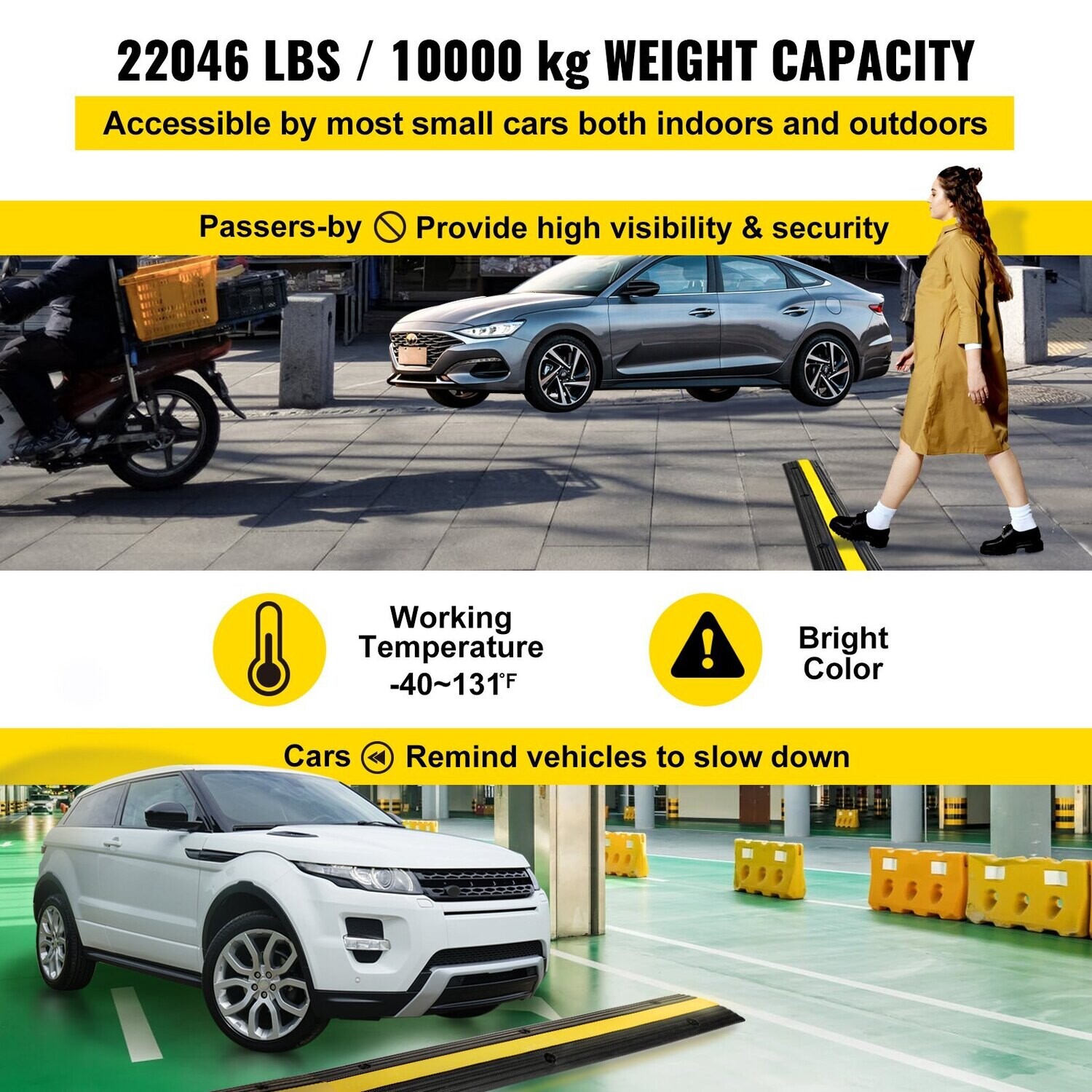 4-Piece 1-Channel Cable Protection Mat - Heavy-Duty Thermoplastic Rubber, Modular Overrun Design for High-Traffic Protection – Ideal for Parking Lots, Warehouses, and Industrial Areas – Durable, Easy