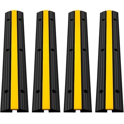 4-Piece 1-Channel Cable Protection Mat - Heavy-Duty Thermoplastic Rubber, Modular Overrun Design for High-Traffic Protection – Ideal for Parking Lots, Warehouses, and Industrial Areas – Durable, Easy