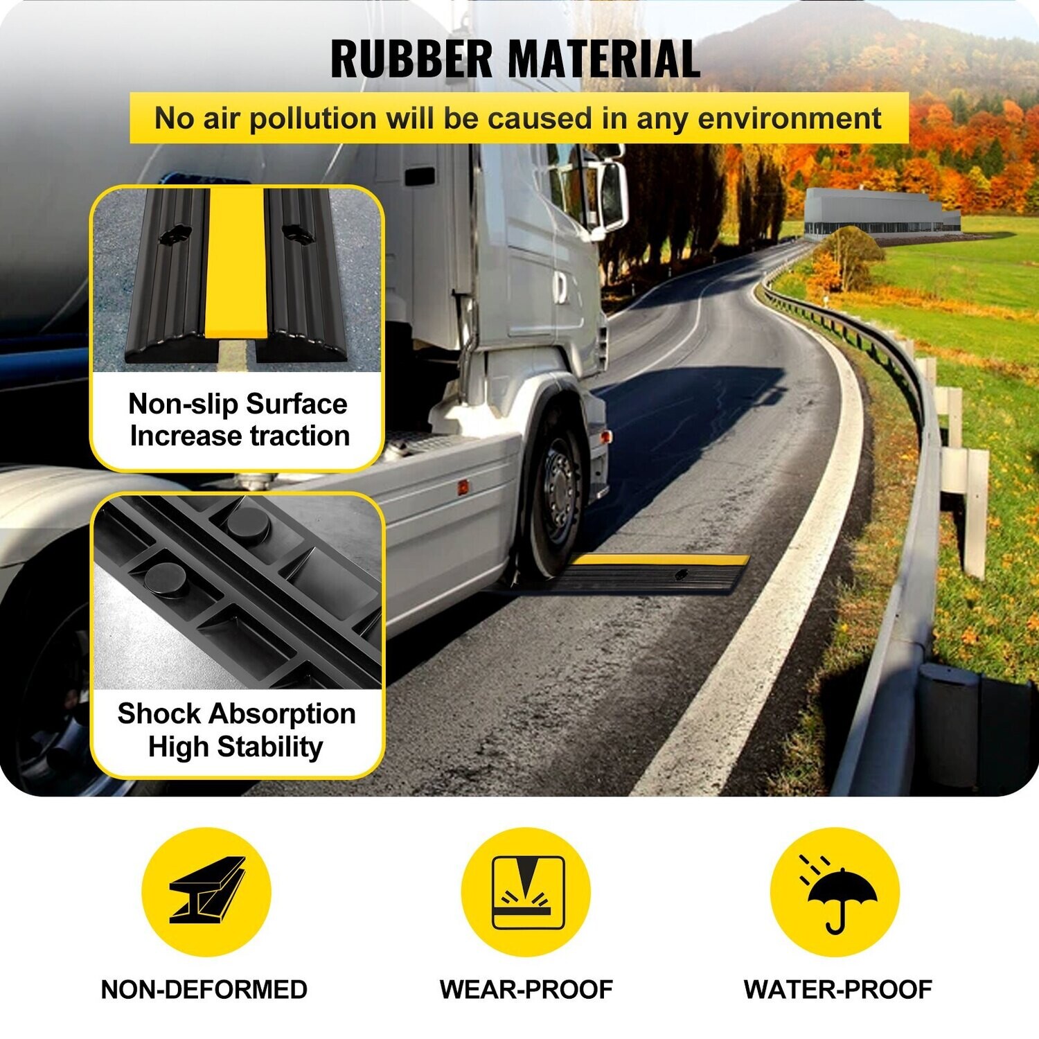 4-Piece 1-Channel Cable Protection Mat - Heavy-Duty Thermoplastic Rubber, Modular Overrun Design for High-Traffic Protection – Ideal for Parking Lots, Warehouses, and Industrial Areas – Durable, Easy