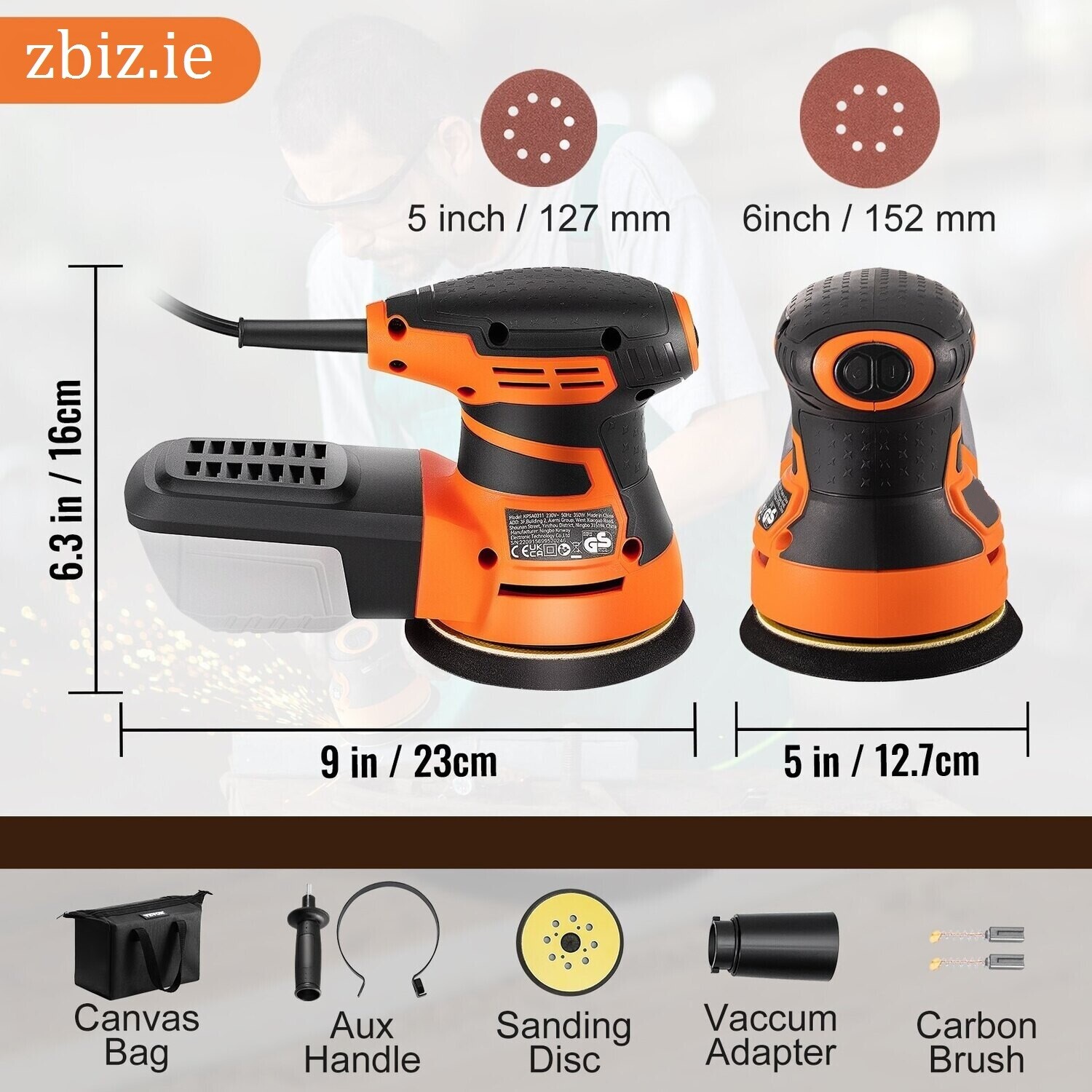 Palm Sander 5 Inch 350W Random Orbital Sander w/Dust Collection Box