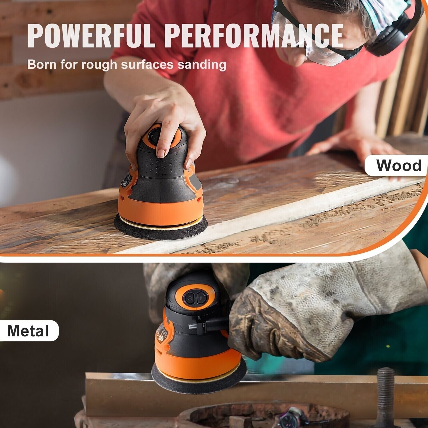 Palm Sander 5 Inch 350W Random Orbital Sander w/Dust Collection Box