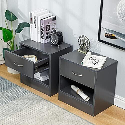 Nightstand 2-Piece Set – Bedroom Bedside Tables with Storage, Multi-Functional Coffee and End Tables for Household Furniture