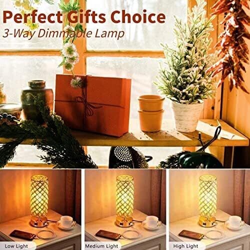 Bedside Touch Control Silver Lamp with 2 USB Charging Ports – Nightstand Light for Kids Room, Home Office, Living Room, Bar, and Restaurant Decor