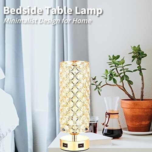 Bedside Touch Control Silver Lamp with 2 USB Charging Ports – Nightstand Light for Kids Room, Home Office, Living Room, Bar, and Restaurant Decor