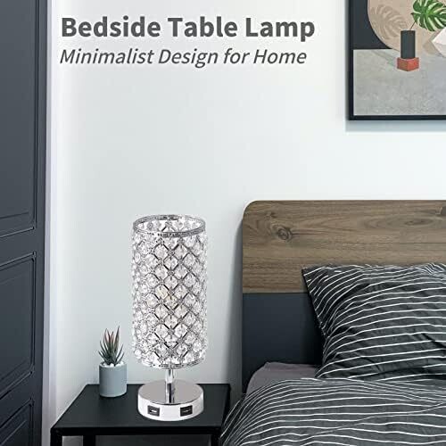 Bedside Touch Control Silver Lamp with 2 USB Charging Ports – Nightstand Light for Kids Room, Home Office, Living Room, Bar, and Restaurant Decor