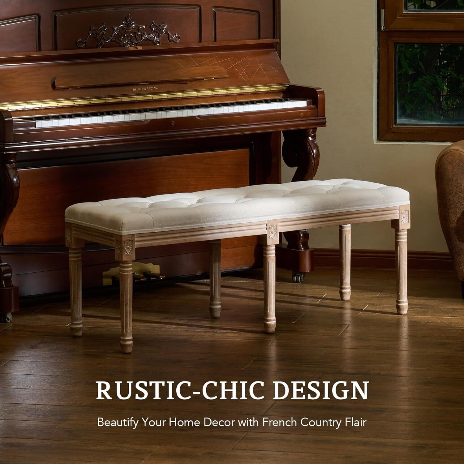 Upholstered Velvet Piano Stool and Makeup Bench – Padded Seat with Wooden Legs for Bedroom and Living Room Decor