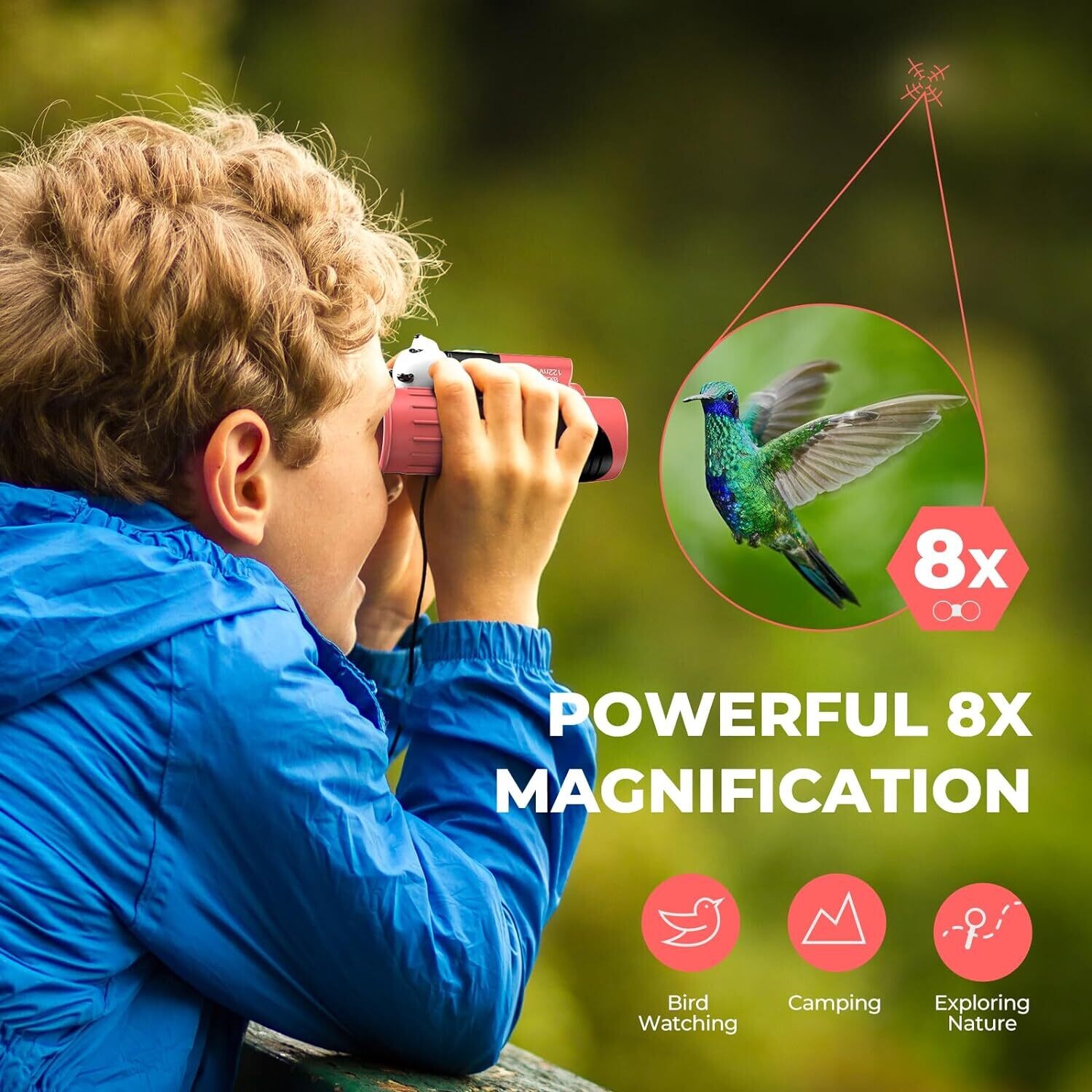 Kids Binoculars (8x21) for Ages 3-12 – Ideal Outdoor Toy for Bird Watching, Hiking, and Travel