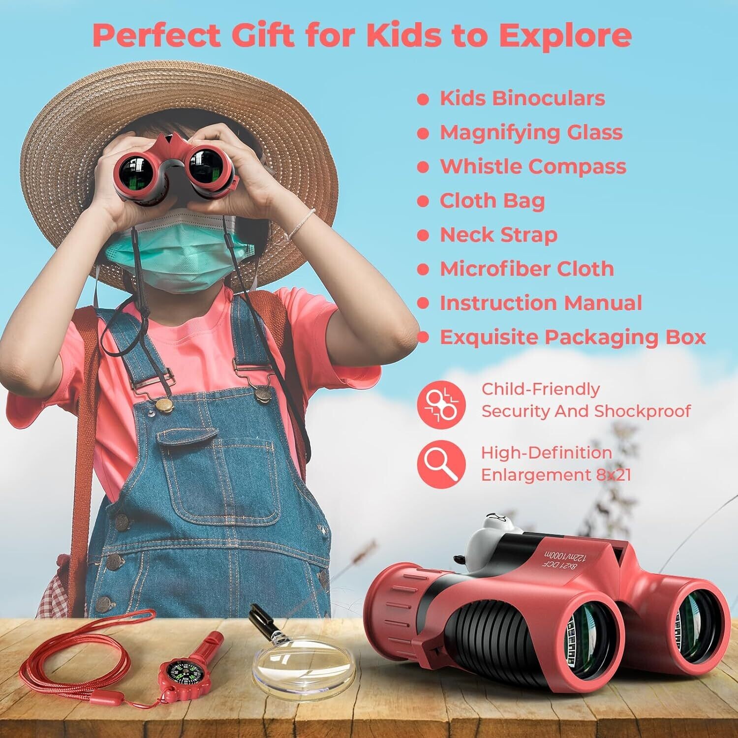 Kids Binoculars (8x21) for Ages 3-12 – Ideal Outdoor Toy for Bird Watching, Hiking, and Travel