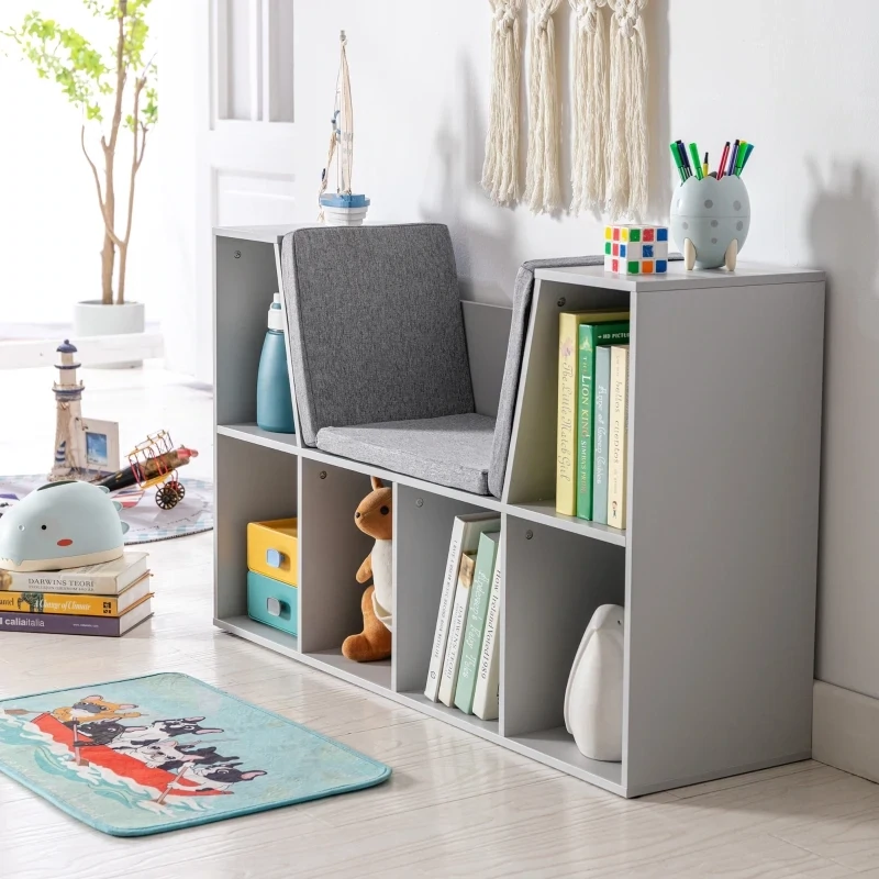 Bookcase Storage with Padded Foam Seat – Stylish and Functional Bookshelf with Comfortable Seating for Living Room or Bedroom