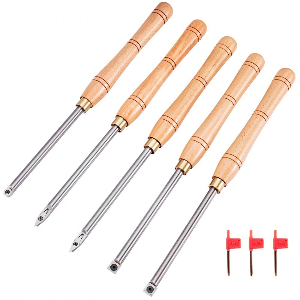 5-Piece Carbide Lathe Tool Set – Diamond, Round, Square Cutters for Precision Turning, Durable Lathe Chisels with Ergonomic Grip