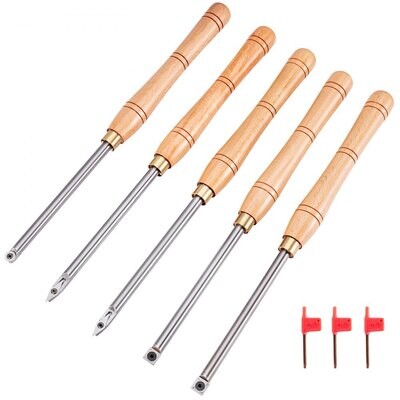 5-Piece Carbide Lathe Tool Set – Diamond, Round, Square Cutters for Precision Turning, Durable Lathe Chisels with Ergonomic Grip
